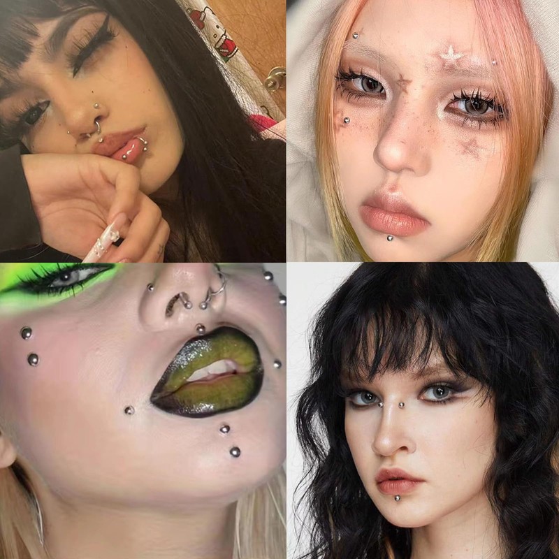 Kinretixia 4 Pieces Lip Studs, Fake Nose Studs, Eyebrow Studs,