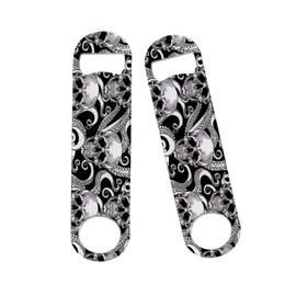 TESIQIMT Beer Bottle Openers,Heavy-Duty Stainless Steel Flat Openers,Sturdy and Durable Openers Perfect for Kitchen Restaurant Bar-2PCS(Skull black)