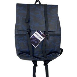 Duchamp Backpack Navy Camouflage Camo Rubberized Foldover Padded Straps