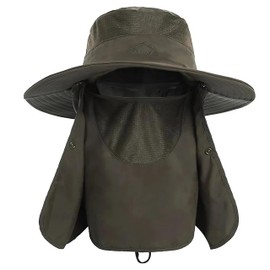 EZONEDEAL Outdoor Fishing Hat UPF 50+ Sun Protection Cap with Neck Flap and Face Cover, Wide Brim Sun Hat UV Protection for Hiking Camping Men and Women (Army Green)