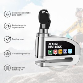 Kayoosi - Candado Antirrobo para Motocicletas 110 dB con Alarma, Sensor de Movimiento para Frenos de Disco, Cable de Seguridad 4.3 Pies - Impermeable, Compatible con Vehículos de Disco
