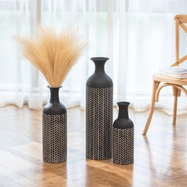 Sziqiqi Black Large Floor Vases: 27/20/16in Tall Metal Floor Vase Set of 3 Giant Floor Standing Vintage Big Vase for Living Room Oversized Floor Vases for Fireplace Hallway Corner Office