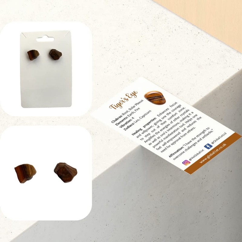 Gemstone Chip Stud Earrings, 1x1cm, Tiger's Eye