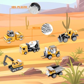 Construction Site Vehicles Metal Plastic Excavator, Construction Vehicles Toy Car for Children from 2 Years Gifts Mini Truck Cars (Excavator, Road Scooter, Dumper Mixer, Bulldozer, Forklift)