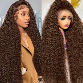 EGOTOI 250 Density HD Lace Frontal Wigs 13x6 Chocolate Brown Deep Wave Lace Front Wigs Human Hair for Women Pre Plucked Colored Full Lace Frontal Wigs Human Hair 20 Inch