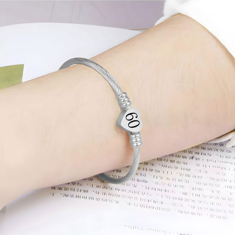 KunBead 60th Birthday Love Heart Bracelets for Women Expandable Lucky