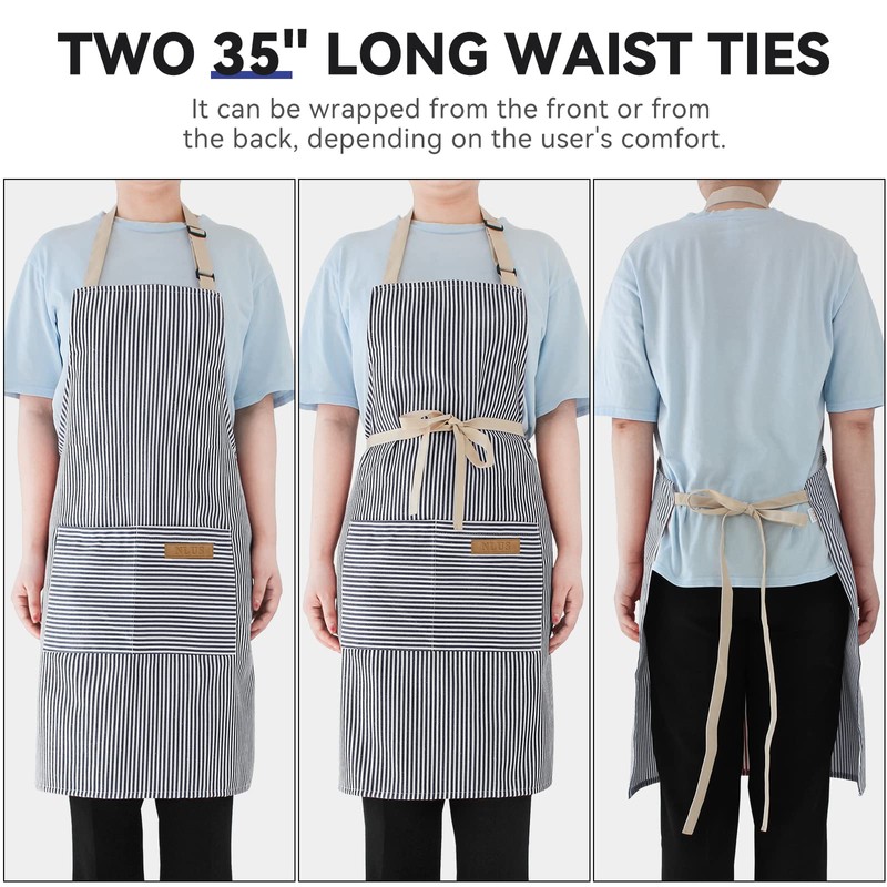 NLUS 2 Pack Cooking Aprons for Women with Pockets, Adjustable