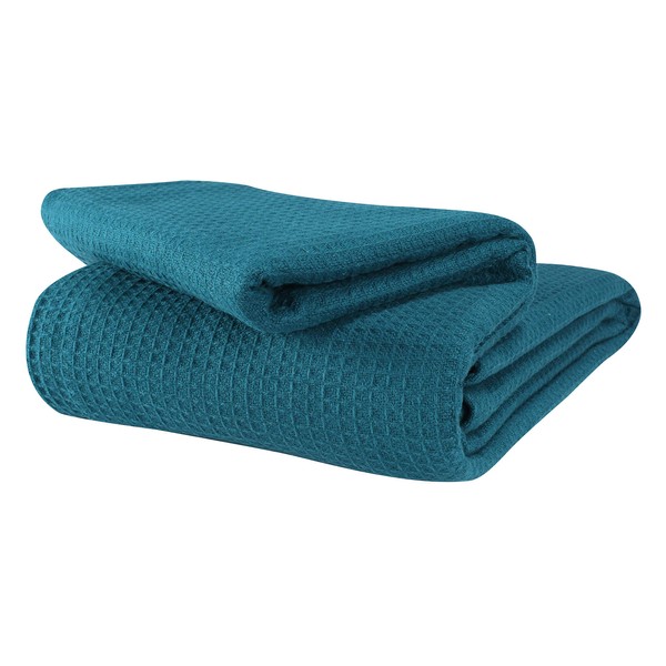 Glamburg 100% Cotton Thermal Blanket, Breathable Bed Blanket Twin Size, Soft Waffle Blanket, Twin Blanket, All Season Cotton Blanket, Teal