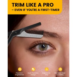 BEZOX Eyebrow Scissors with Comb - Stainless Steel Eyebrow Trimmer for Women and Men, Precision Eye Brow Comb Scissors, Sleek Eyebrows Shaping Grooming Kit - Black