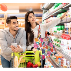 Heveer Foldable Shopping Bag, Reusable Shopping Bag, 50 x 66 cm, Environmentally Friendly Shopping Bag, Floral pattern