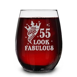 55Th Birthday Gifts For Women Engraved Stemless Wine Glass- This Queen Makes 55 Look Fabulous - 55 Year Old Wine Glass Gifts Born In 1968 - Gifts Idea Birthday- New Year - Wine Glass Gifts For Women