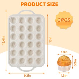 ABuff 3 Pack Silicone Muffin Pan for Baking 24 Cup Mini Silicone Cupcake Pan with Metal Reinforced Frame, Nonstick Baking Cups BPA Free Silicone Cupcake Molds for Oven Dishwasher Safe, Cream