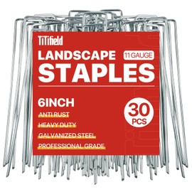 TiTifield 30 Pack Garden Stakes - 6 Inch Landscape Staples with Metal Yard Pins, Lawn Ground Stakes, Tent Stakes, Tarp Stakes for Anchoring Sod, Landscape Fabric, and Irrigation Tubing