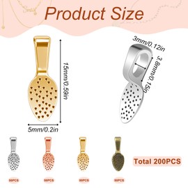 200 Pcs Glue on Bails for Jewelry Making, Flat Pendant Bails Spoon Jewelry Bails, 4 Colors Plated Small Pendant Bails Necklace Bails Oval Glue on Earring Bails for Jewelry Making Supplies, DIY Crafts