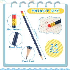 Outus 24 Pcs Round Pencils HB Graphite Pencils Wood Pencils with Eraser Cute Pencil Pack for School Drawing Sketching Wedding Office Supplies (Blue)