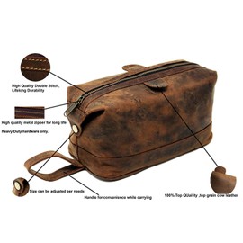 Men's Buffalo Genuine Leather Toiletry Bag Waterproof Dopp Kit Shaving Bags and Grooming for Travel Groomsmen Gift Men Women Hanging Zippered Makeup Bathroom Cosmetic Pouch Case Make Up kit
