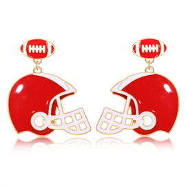 Football Earrings for Women Enamel Game Day Earrings Football Helmet Earrings Gameday Sports Team Dangly Earrings Jewelry Game Day Outfits for Sports Fans (Red White)