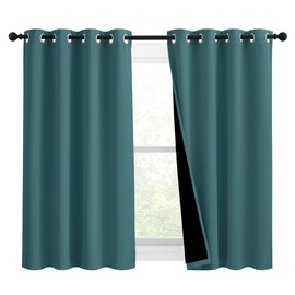 NICETOWN 100% Blackout Curtains with Black Liners, Thermal Insulated 2-Layer Lined Drapes, Room Warming Small Window Draperies for Dining Room (Sea Teal, 2 Panels, 46 inches W by 54 inches L)