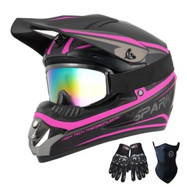 TTMiku Youth Kids Dirt Bike Helmet Motocross ATV Dirtbike BMX MX Go-Kart 4-Wheeler Quad Offroad Motorcycle Helmet Goggles Gloves Mask DOT Certified, Pink, M
