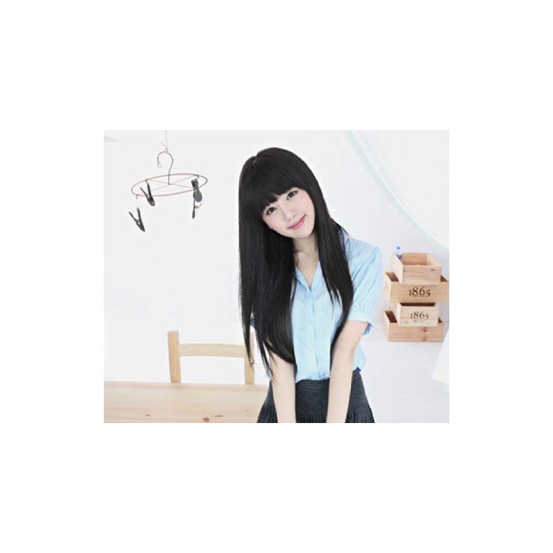 J-Cube Black Hair Wig Long Straight Bangs