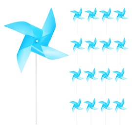 HARFINGTON 25pcs Windmills for The Yard Garden 17" x 11" 4 Leaves Pinwheels Wind Mills Spinners Windproof Waterproof Bird Devices with Stakes for Patio Decor, Light Blue