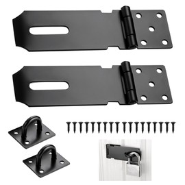 2 Pcs 4 Inch Padlock Hasp, Hasp and Staple with Screws, Shed Door Latch Stainless Steel Hasps, Heavy Duty Padlock Catch for Garden Gates, Cabinets, Pet Cage, Locker, Toolbox, Windows, Garages (Black)