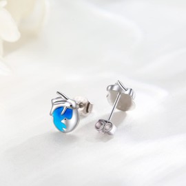 Rabbit Earrings Girls 925 Sterling Silver Hypoallergenic Bunny Earrings Rabbit On The Moon Planet Cute Animal Rabbit Gifts for Girls Women