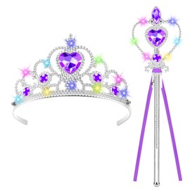 AOOTE Princess Dress Up Accessories Set with Crown and Wand, Fairy Wand Set for Birthday Party Cosplay Favors Role Play Toys (Purple)