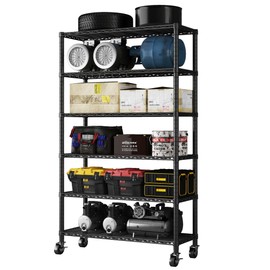 EZPEAKS 6-Tier NSF Certified Storage Shelves, 18" D X 48" W X 72" H Heavy Duty Steel Wire Shelving Unit with Wheels and Adjustable Feet, Used as Pantry Shelf, Garage or Bakers Rack Kitchen Shelving