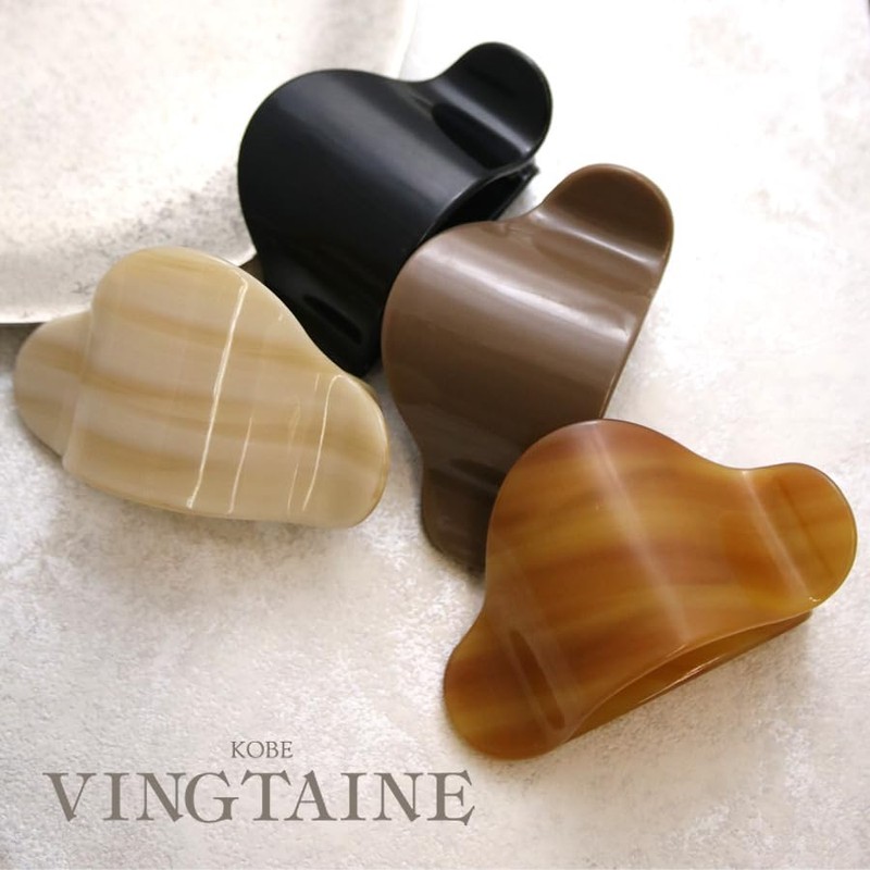 VingTAINE H7742-BK- Hair Clip, Marble Pattern, Nuance, Wide, Wide Ponytail,