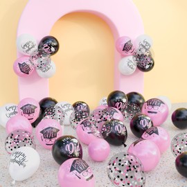 OuMuaMua 75 Pack Graduation Party Decorations Balloons Set - 12 Inch Pink Black White Confetti Graduation Balloons with 2 Ribbons for Class of 2025 Congrats Grad Birthday Party Decor Supplies