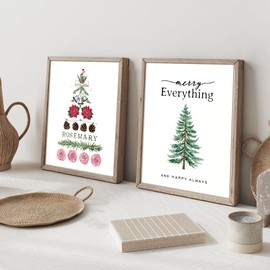 NOCTMETEOR 4Pcs Minimalist Christmas Wall Art Prints, Indoor Wreaths Poinsettia Christmas Decorations, 8x10 Inches Unframed