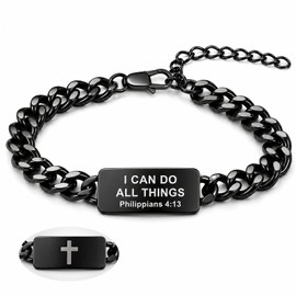 Bible Verse Cross Bracelet For Men, Stainless Steel Cuban Link, Christian Style Men's Bracelet, It Is The Best Gift for A Husband, Boyfriend, Father, Friend, or Brother. 7.8-inch + 2-inch extension chain (Black)