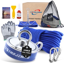 TZSTARJIMAG Double Side Magnet Fishing Kit,2200 Lb Super Strong Fishing Magnets kit with 66 Ft Rope,Large Neodymium Magnetic Fishing with Accessories for Treasure&Underwater Cleaning-3.85 Inch