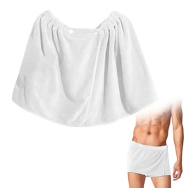 renFIL Mens Wrap Around Towel,Swimming Beach Mens Bath Towel Wrap Wearable Towel Soft Adjustable Shower Towels Gym Bath Wrap with Snap Closure(White, Short)