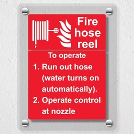 V Safety Fire Hose Reel - Automatic 150 x 200 mm - Acrylic Perspex Cast Clear Safety Sign