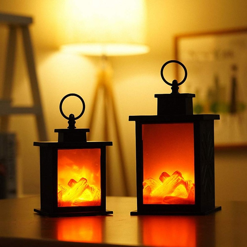 Small Cozy Fireplace Lantern Traditional Realistic Log Wood Flame Effect