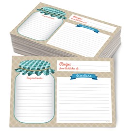Mason Jar Recipe Cards - 50 Premium Double Sided Cards, 4x6 inches. Thick, Perfect for Recipe Boxes Bridal Showers Recipe Books by Neatz