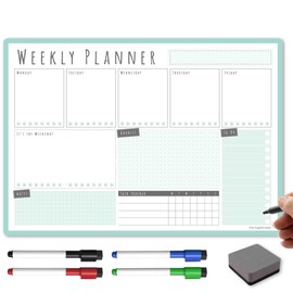 The Magnet Shop Magnetic Weekly Planner A3 Dry Erase Whiteboard Planner for Home, Office or Student with 4 Dry Erase Pens and Eraser (Mint, A3-WP2)