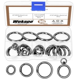 Wokape 16Pcs Keyring Assortment Kit, 0.47" 0.78" 1"(ID) O Rings Keychain Clip Trigger Spring Carabiner, Gun-Black Round Metal Snap Hooks Set for Keyrings Bags Purses Doll Hooks and DIY Handicrafts
