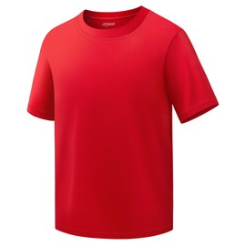 Boys Shirts Athletic Dry Fit Tees Moisture Wicking Quick Dry Short Sleeve T-Shirts Sports Training Outdoor Activewear Tops(Red,5-6Y)