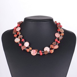 FULU AUTUMN Crystal Pearl Necklace, Boho Shell Necklace, Women's Statement Colourful Multi-Row Necklace, Fashion Jewellery, Gifts for Women, Crystal Stone, No Gemstone