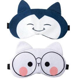 Pack of 2 Children's Sleeping Mask, Ultra Soft, Light Blocking Eye Visor with Elastic Band, Cute for Children, Animals, Sleeping Mask for Girls, Boys, Women, Nap, Travel, Adjustable Eye Mask