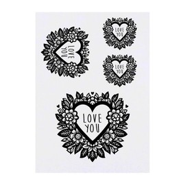 4 x 'Love You Floral Heart' Temporary Tattoos - Water Resistant, Skin-Safe, Non-Toxic Transfers, Mixed Sizes (TO00075826)