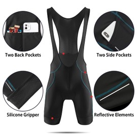 BALEAF Men's Cycling Bib Shorts 4D Padded, Road Bike Cycling Bibs Biking Bicycle Shorts Gel Pockets UPF50+, A-black Blue, XX-Large