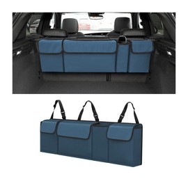 BELOMI Car Trunk Organizer, Auto Waterproof Sturdy Backseat Hanging Large Storage Collapsible Cargo Bag with Anti-Slip Adjustable Strip&4 Pockets, Vehicle Interior Accessories for Man Woman (Blue)