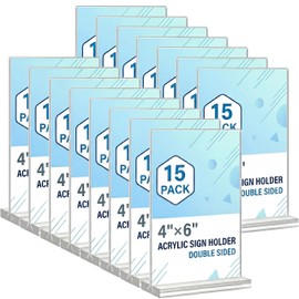 ZORUMOI Acrylic Sign Holder 4x6, 15 Pack Clear Double-Sided Vertical T-Shape Display Stand for Restaurants, Office, and Retail