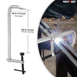 MAXPOWER 16 inch F Clamp, 5-1/2 inch Throat Depth, Removable Swivel Pad, Max Jaw Opening 16-inch Heavy Duty Clamps for Welding