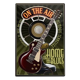 Lantern Press Memphis, Tennesseee, Guitar and Microphone (12x18 Aluminum Wall Sign, Wall Decor Ready to Hang)