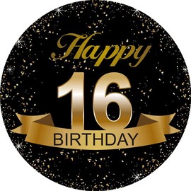 Black and Gold 16th Birthday Party Favor Stickers - 2 Inches - 50 Labels